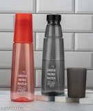 Multicolor fridge bottles with black and red glass, leak-proof plastic set (2pc, 250ml), BIS/ISI certified