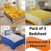 Jaipuri cotton single bedsheet pack of 3 with matching pillow covers, featuring intricate Jaipuri print pattern