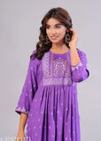 Rayon embroidered kurta for women, three-quarter sleeves, latest Indian fashion trend