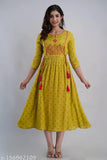 Rayon embroidered Anarkali Kurta, printed combo in multiple sizes (S-50), Indian women's fashion on mannequin
