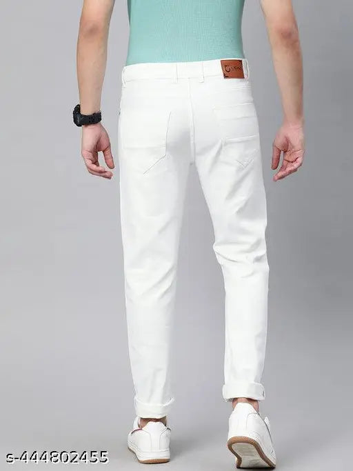 White denim jeans with teddy bear placement print, size 28, 30, or 32. Denim fashion apparel for women from India