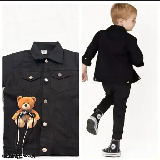 Denim boys toy jacket black, long sleeves dyed/washed for kids 5-12 years, Indian-made children's wear