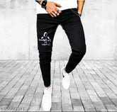 Elegant designer funky print black jeans men - Denim, trendy black jeans with placement print (size 28/30/32), India-origin