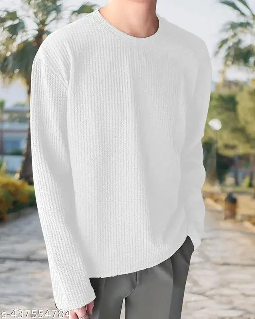 Premium cotton blend long-sleeve men's t-shirt, solid color, size M (38in chest, 27in length), made in India