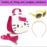 Printed net cartoon hardshell handbag, sunglasses, pearl hairband - Kids' birthday combo gift