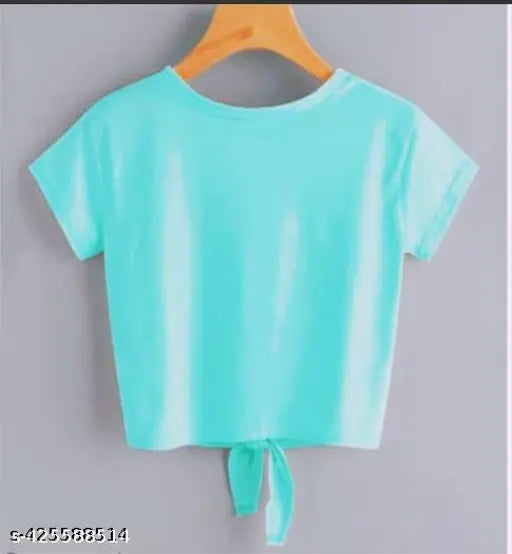 Sea Green crop top & T-shirt for women, love Gola printed Lycra, short sleeves