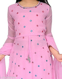 Pink Georgette girls frock, embroidered net three-quarter sleeve dress, size 3-4 years
