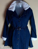 Denim fur coat for girls, solid style, long sleeves, India origin