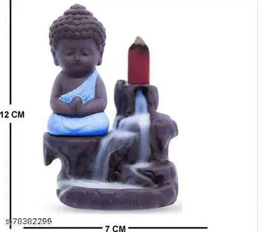 Handcrafted blue and gold resin Buddha & Ganesha backflow incense burner with free 20 smoke cones, perfect for home decoration or gifting