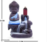 Handcrafted blue and gold resin Buddha & Ganesha backflow incense burner with free 20 smoke cones, perfect for home decoration or gifting
