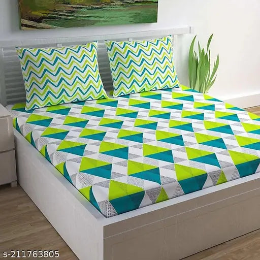 Multicolor cotton flat sheets with geometric pattern, ideal for summer, 144 TC, Cosito India