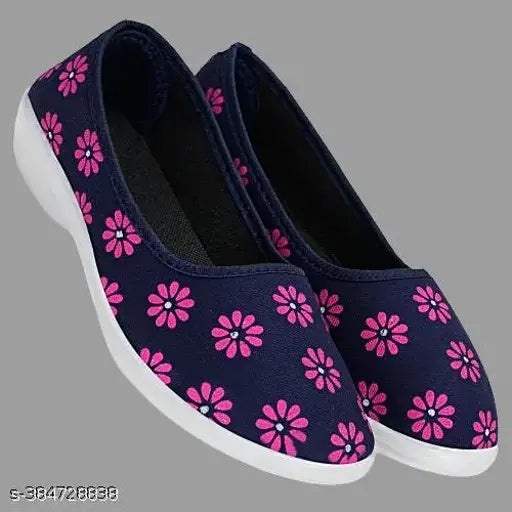Synthetic ballerina flats for women - printed design in sizes IND-5 to IND-8. Made in India