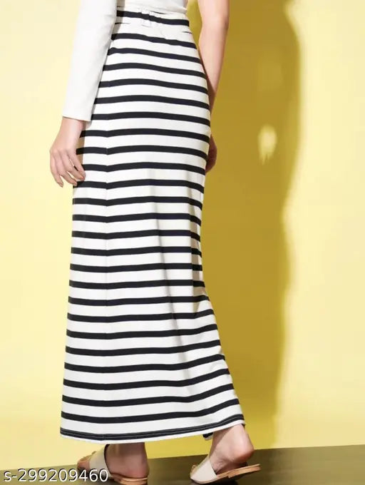 Formal white cotton-blend printed net skirt for women, perfect for office wear and parties