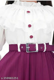 Crepe frock with belt for kids, solid pattern, 4-5 years size, gentle to skin, made in India
