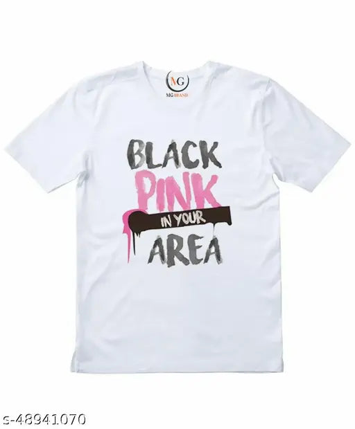 Black and white K-pop fan art cotton t-shirt with the mg brand's Blackpink design, perfect for music enthusiasts