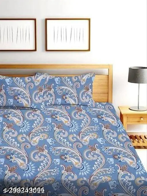 Premium cotton, elastic king-size fitted bedsheets with floral print & 2 pillow covers, ideal for summer & double bed (72x78+10 inches)