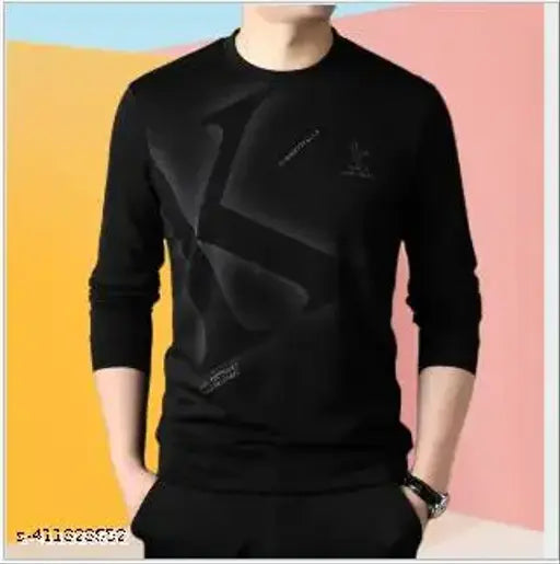 Cotton lose-fit printed round neck full sleeve summer wear men's t-shirt, India origin