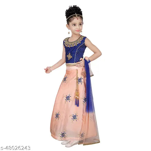 Jacquard embroidered sleeveless lehenga choli with net dupatta, suitable for 2-3 years girls, Indian festive wear