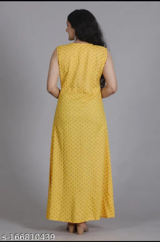 Rayon frontslit cut kurta, printed combo on sleeveless Indian women's fashion, size S-XXL