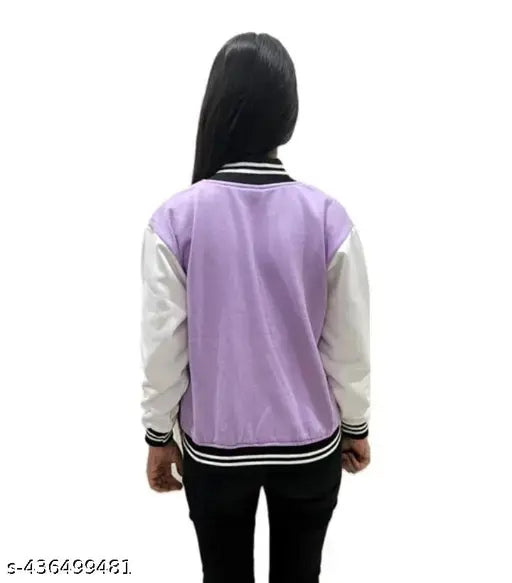 Lavender fleece bomber jacket, solid design for women & girls, Indian-made