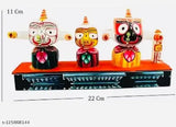 Marble handicraft Jagannath Balabhadra & Devi Shubhadra idol set - Indian gods decor for home, car, or puja room (22cm x 11cm)