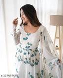 Trendy georgette digital printed gown with floral design and pearls lace border for women, hand wash only