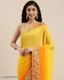 Georgette saree with separate dupion silk blouse, heavy Zardosi embroidery and lace & mirror handwork, vibrant color, Indian free size (Saree: 5.5m, Blouse: 1.1m), handcrafted in India