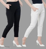 Women's cotton blend solid-colored trouser/pants combo set of 2 for stylish fit, available in various sizes from 26 to free size, origin India