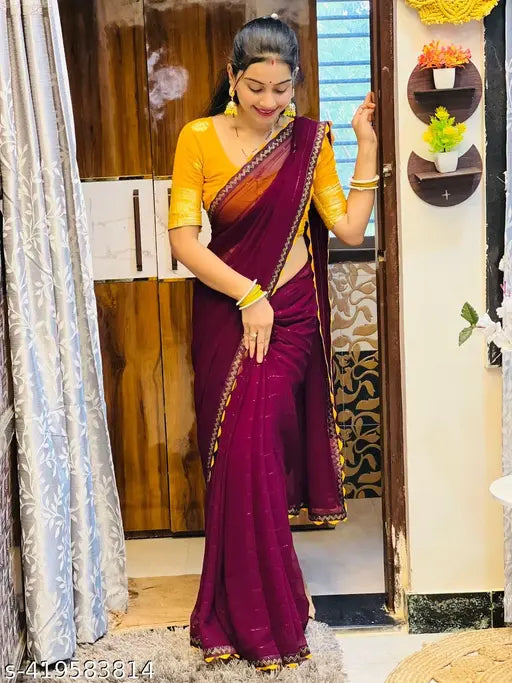 Georgette Solid Saree with Work Sirosky Border, Indian handloom