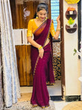 Georgette Solid Saree with Work Sirosky Border, Indian handloom