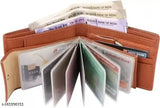 Tan PU leather men's wallet by Zhermack, regular size with 10 card slots, solid design and 2 compartments