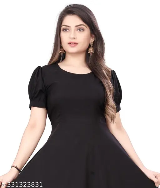 Black crepe short-sleeved trendy maxi dress, fine quality material for women's wardrobe expansion by Blue Space