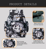 Black/white textured polyester medium backpack for school, college, or casual use - spacious with drawstring closure and additional pockets