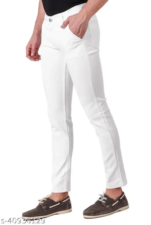 Jac Fashion men's white denim jeans, solid print with no fade, pack of 1 for better fitting, mid-rise design, size 30 (28 in waist, 41 in length)