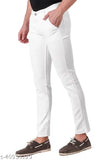Jac Fashion men's white denim jeans, solid print with no fade, pack of 1 for better fitting, mid-rise design, size 30 (28 in waist, 41 in length)