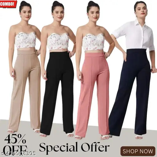 Stylish high-waist cotton blend bell-bottom pants (4pcs) - Indian high-rise flare trousers for women's wardrobe update