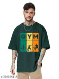 Printed oversize gym t-shirts for men, cotton blend three-quarter sleeves, size chart included, India origin