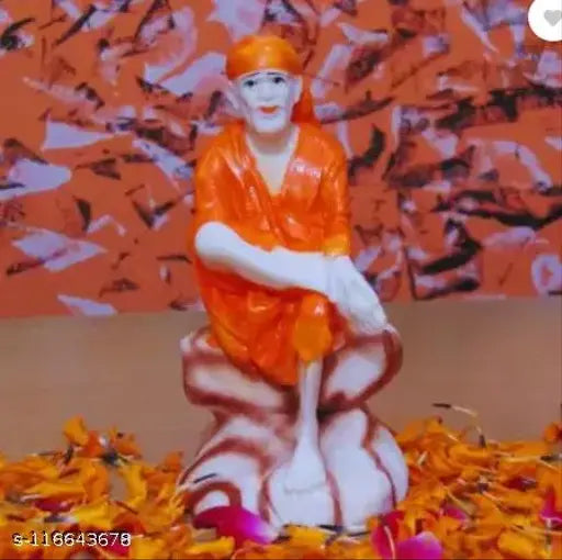 Orange polyresin Sai Baba marble finish statue, Love Couple decorative religious idol & figurine - 12cm (Multicolor)