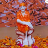 Orange polyresin Sai Baba marble finish statue, Love Couple decorative religious idol & figurine - 12cm (Multicolor)