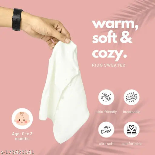 White pure wool inner bandi sweater for newborn infants (0-3 months), breathable and hypoallergenic, seamless design