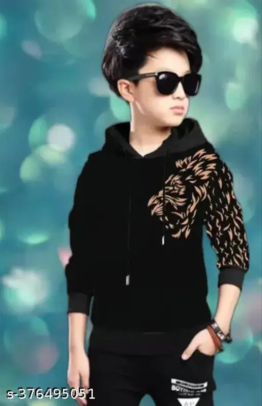 Tiger printed cotton blend hooded t-shirt sweatshirt, regular fit for kids - soft, comfortable clothing for play