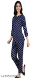 Dark Blue Rayon Night Suit with Three-Quarter Sleeves, printed net pattern on pyjamas bottom. Ethnic collection by JALSHA from India