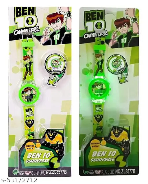 8-color luminous glowing Ben 10 watch for kids (3-9 years), durable, skin-friendly, comic character themed
