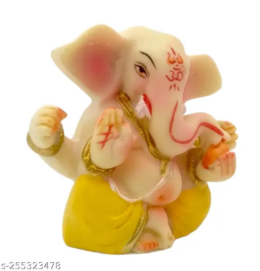 White ABS mini Ganesh statue, detailed craft work, Hindu god of success for car dashboard