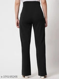 Cotton Lycra women's trousers, solid pattern, comfortable and easy to wear for casual occasions. High-rise pleat-front style with zipper fly closure. Made in India