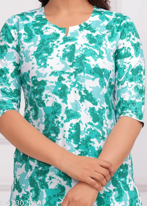 Beautiful rayon printed women's night suit, Indian-made, three-quarter sleeves
