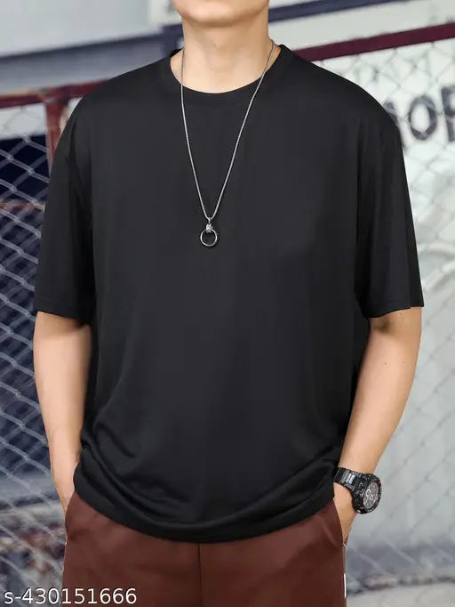Black cotton blend regular round t-shirt for men with graphic print, short sleeves, size L (chest size: 40 in, length size: 28 in), from India