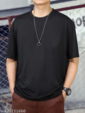 Black cotton blend regular round t-shirt for men with graphic print, short sleeves, size L (chest size: 40 in, length size: 28 in), from India