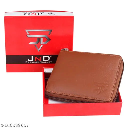 Tan faux leather men's round zip wallet, 2 compartments, durable cloth lining, made in India