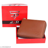 Tan faux leather men's round zip wallet, 2 compartments, durable cloth lining, made in India